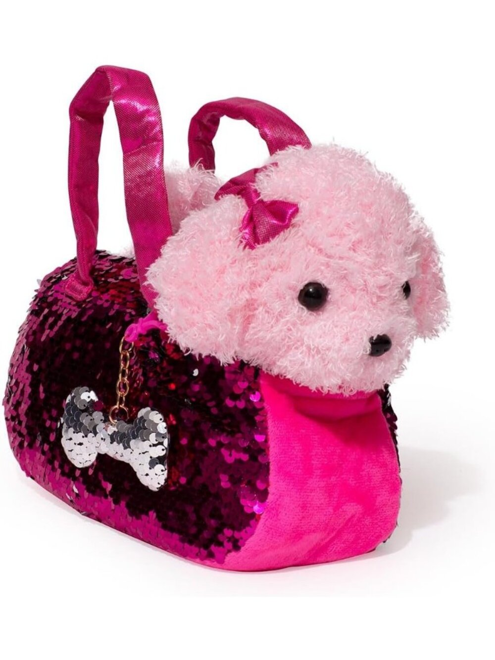 Girls Pink Labradoodle Purse Animals Reversible Sequins & Charm Stuffed Animal